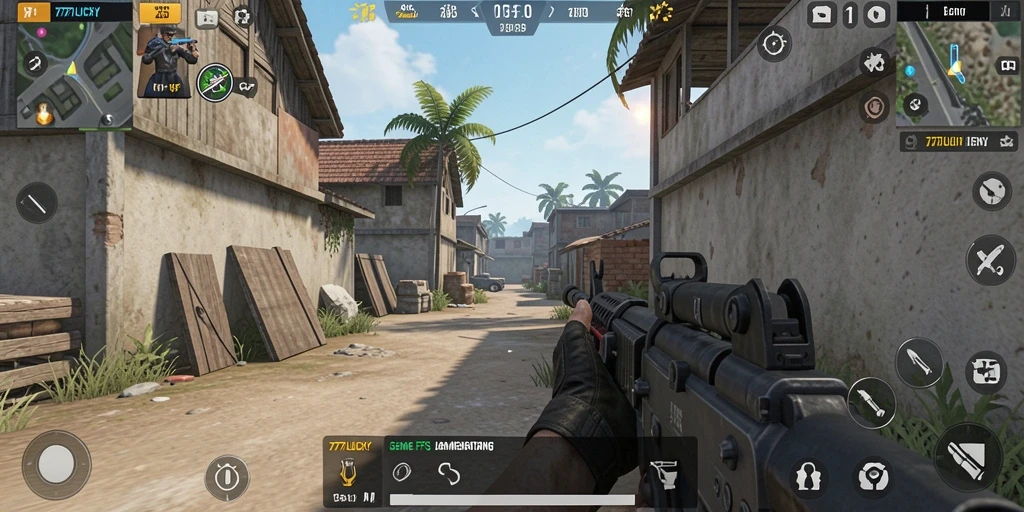 Screenshot gameplay menampilkan aksi tembak-menembak yang intens di 777LUCKY.