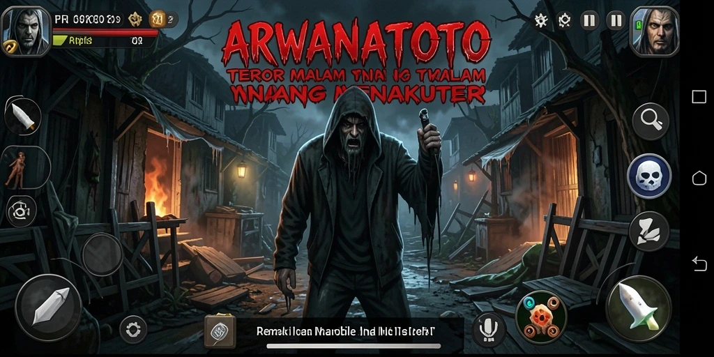Tampilan gameplay menegangkan dalam ARWANATOTO dengan suasana yang mencekam.