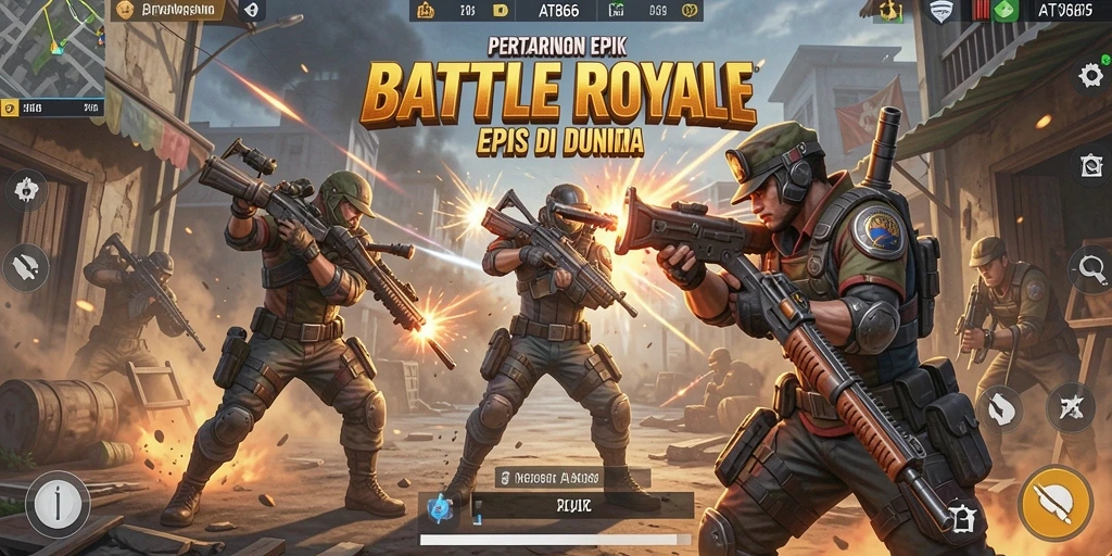 Gameplay AT866 yang penuh aksi dan strategi dalam pertempuran Battle Royale.