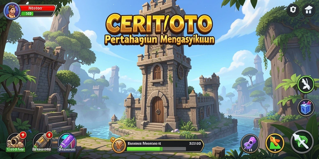 Tampilan gameplay CERITOTO dengan aksi menara yang seru.