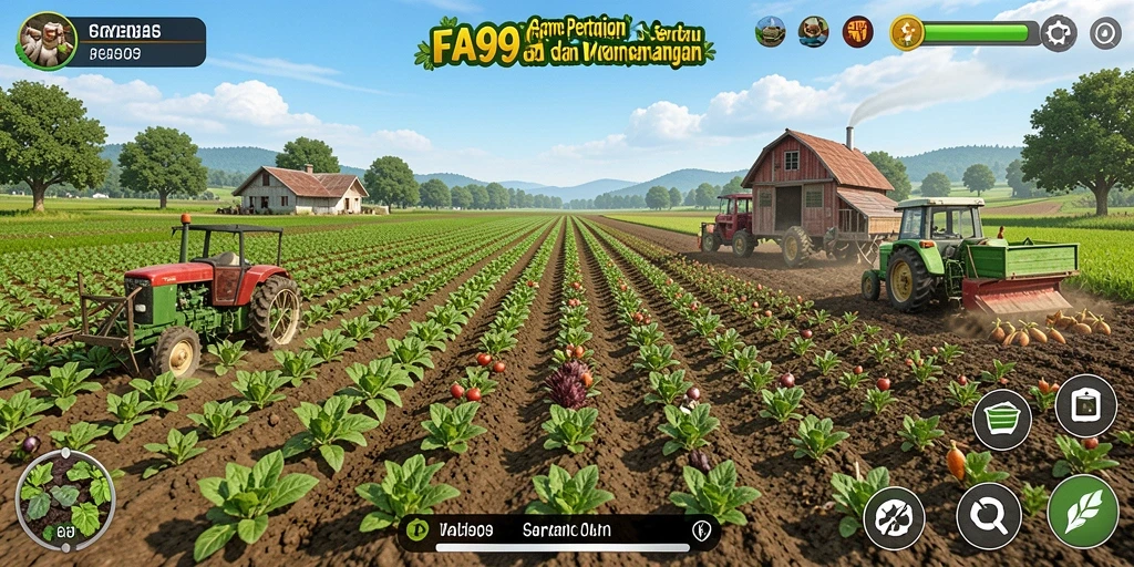 Gameplay FA99 yang menampilkan keseruan bertani dan beternak.