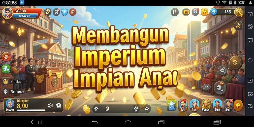 Tampilan gameplay GG288 yang menunjukkan pembangunan bisnis di dunia virtual.
