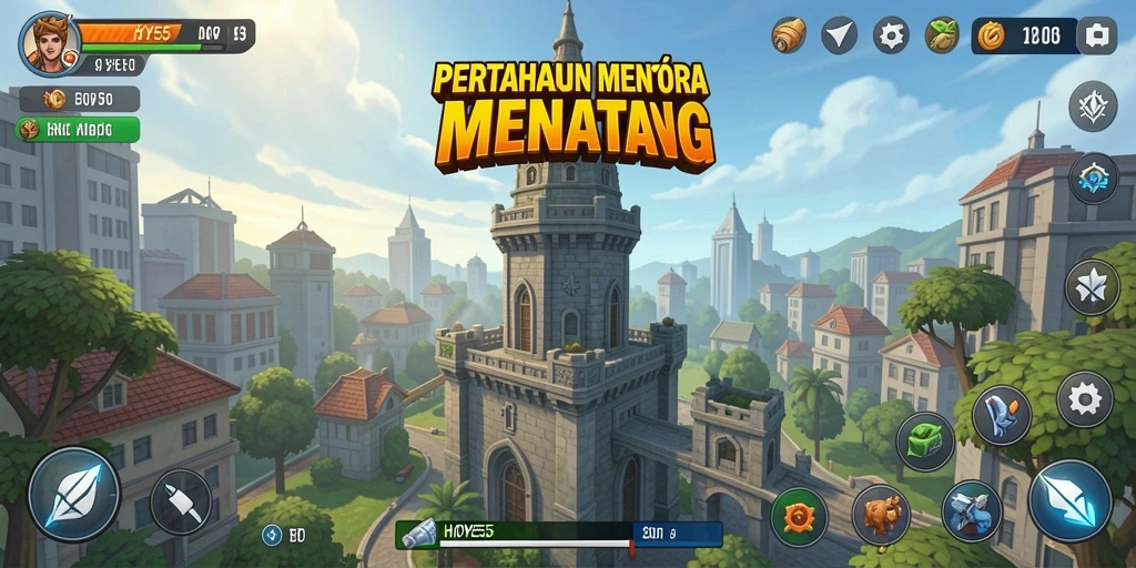 Screenshot utama menunjukkan aksi menara bertahan di <strong>HOYE55</strong>