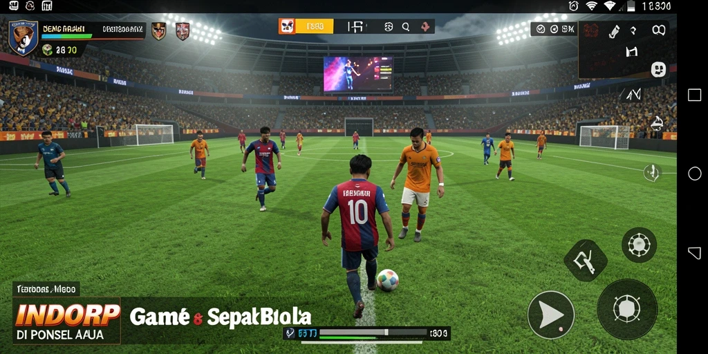Screenshot INDORP menampilkan aksi seru di lapangan sepak bola.