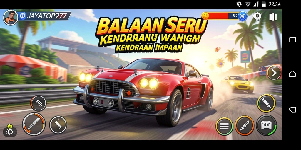 Gameplay JAYATOP77 menampilkan aksi balapan yang seru dan mendebarkan.