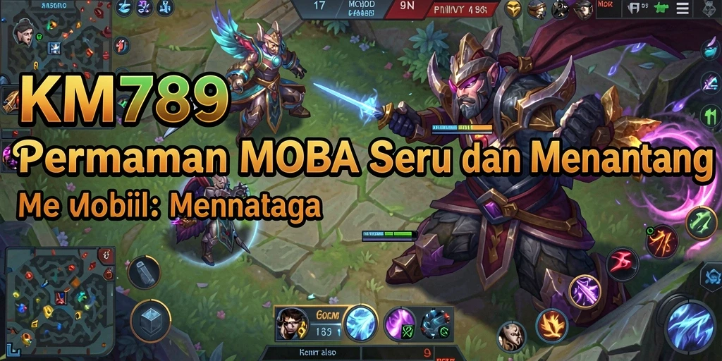Screenshot utama KM789 menampilkan aksi seru dalam pertempuran MOBA.