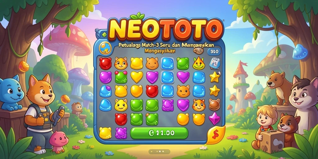 Gameplay seru NEOTOTO dalam aksi mencocokkan batu permata.