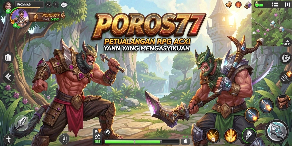 Screenshot utama POROS77 menunjukkan aksi pertarungan yang menegangkan.