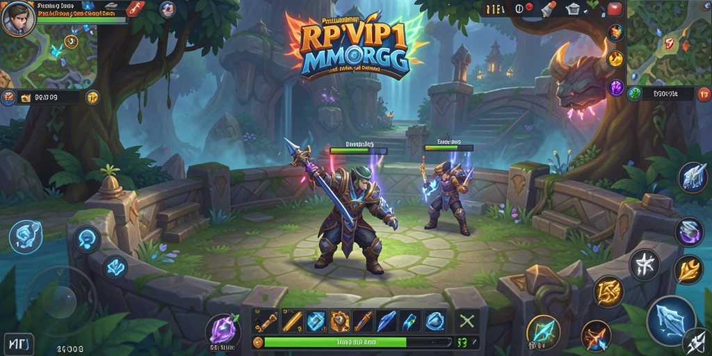 Screenshot utama RPVIP1 menampilkan pertarungan epik di dunia MMORPG.