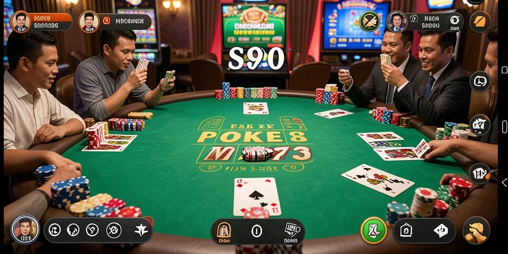 Tampilan layar S80 yang menunjukkan aksi permainan Poker yang seru.