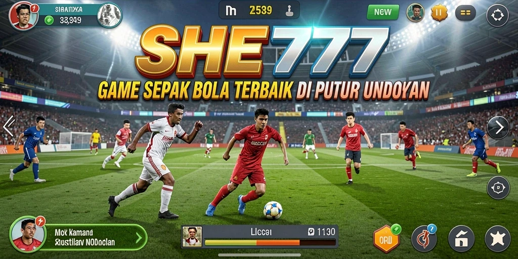 Tangkapan layar utama SHE777 menampilkan gameplay sepak bola yang mendebarkan.