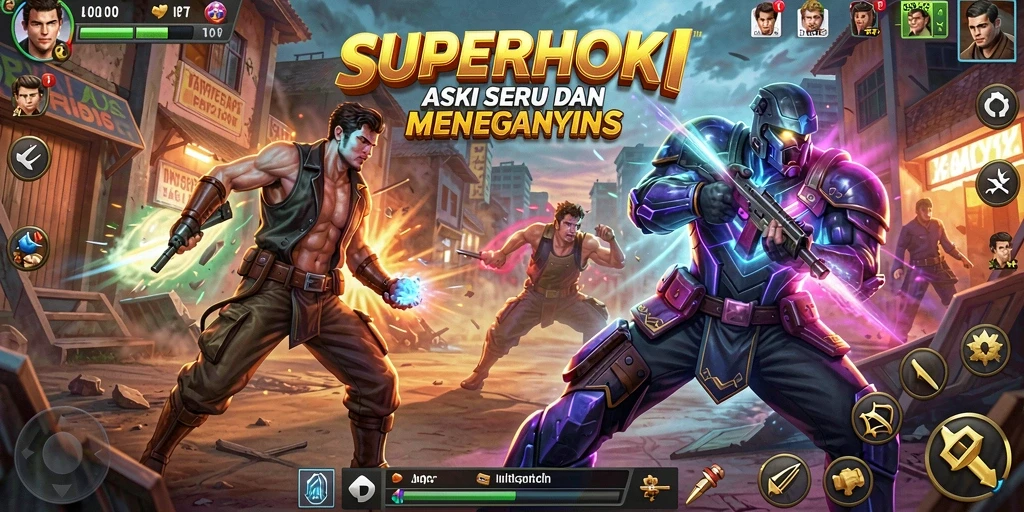 Tampilan aksi mendebarkan dalam <strong>SUPERHOKI</strong> saat berhadapan dengan musuh.
